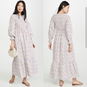 Meadows Blush Dress 6 Floral Maxi Boho Peasant Long Sleeve Prairie Cotton White